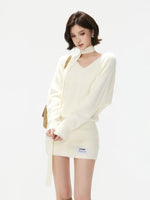 Convertible V Neck Fuzzy Knit Sweater