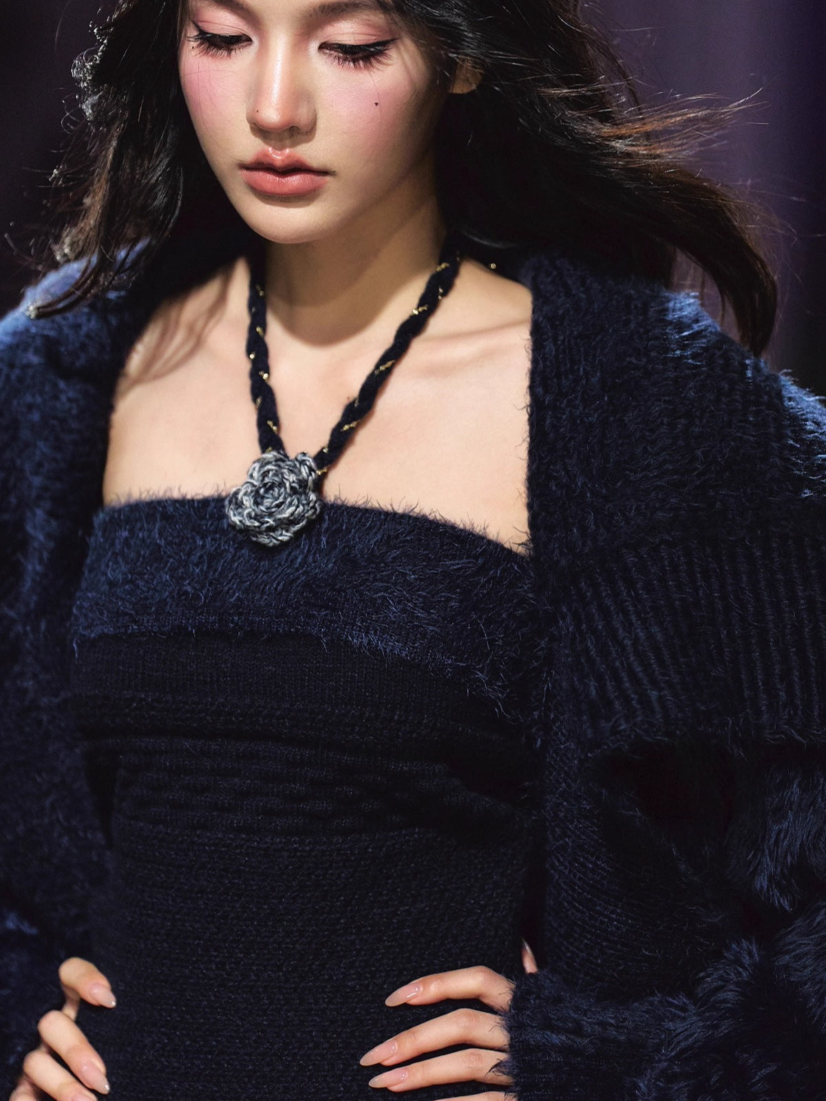 Knit Cardigan Colorblock Dress Set