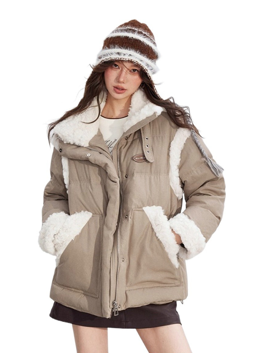 Shearling Patchwork White Down Puffer Jacket