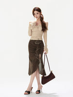 Retro Leopard Ruffle Slit Fishtail Skirt