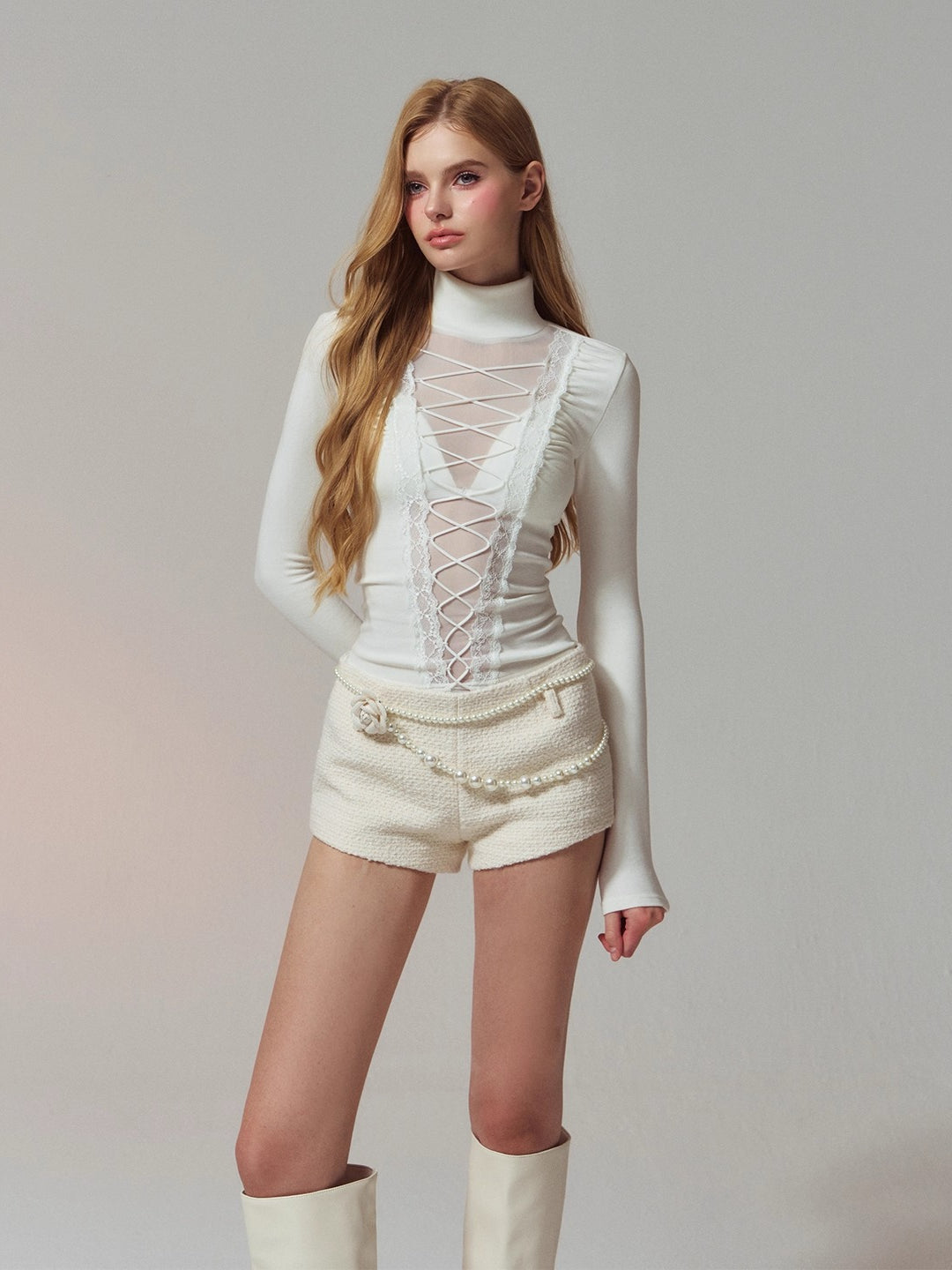 Lace Panel Mesh Laced Knit Top