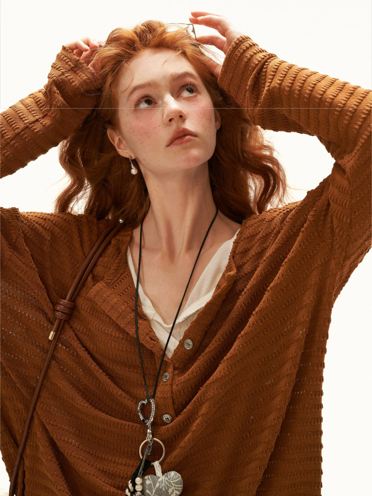 Textured Henry Neck Long Sleeve Top
