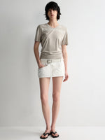 All-Over Print V-Neck Stacked Waist T-shirt