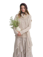 Cable Knit Mock Two-Piece Turtleneck Sweater