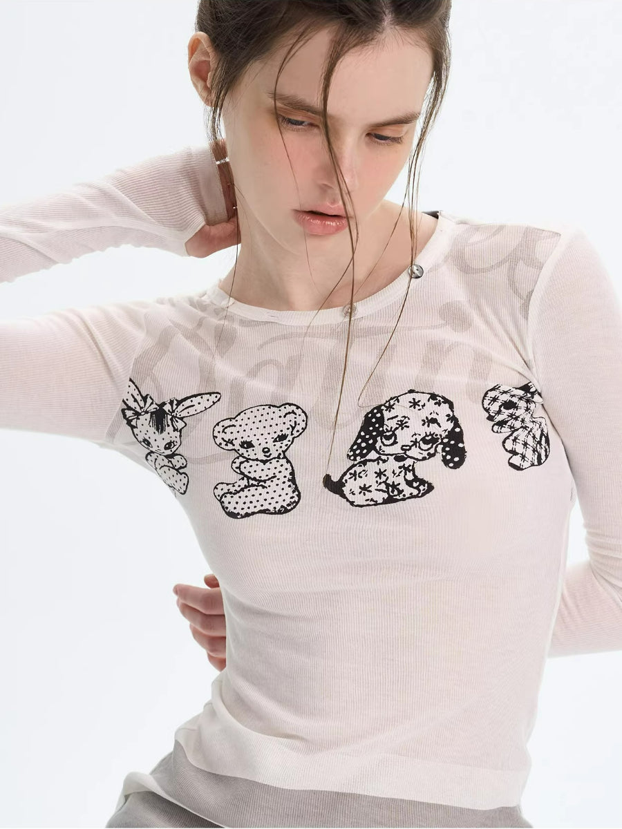 Puppy Print Layered Knit Top