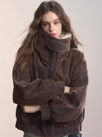Velvet Denim Oversized Fur Collar Down Jacket