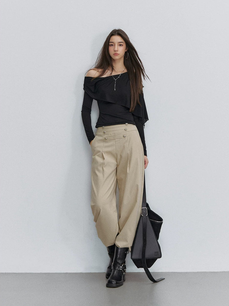 Asymmetric Shoulder Draped Top