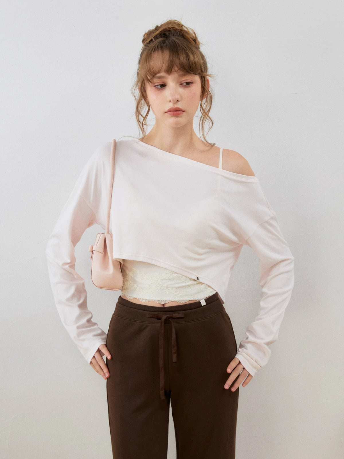 Off-Shoulder Cropped Sweatshirt Set