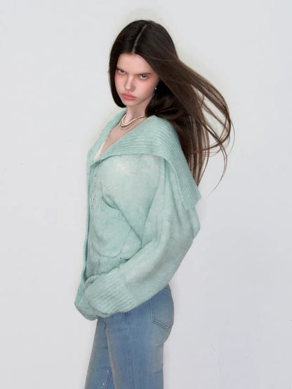 Hollow Knit Collar Cardigan