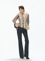 Faux Fur Collar Knit Cardigan Top