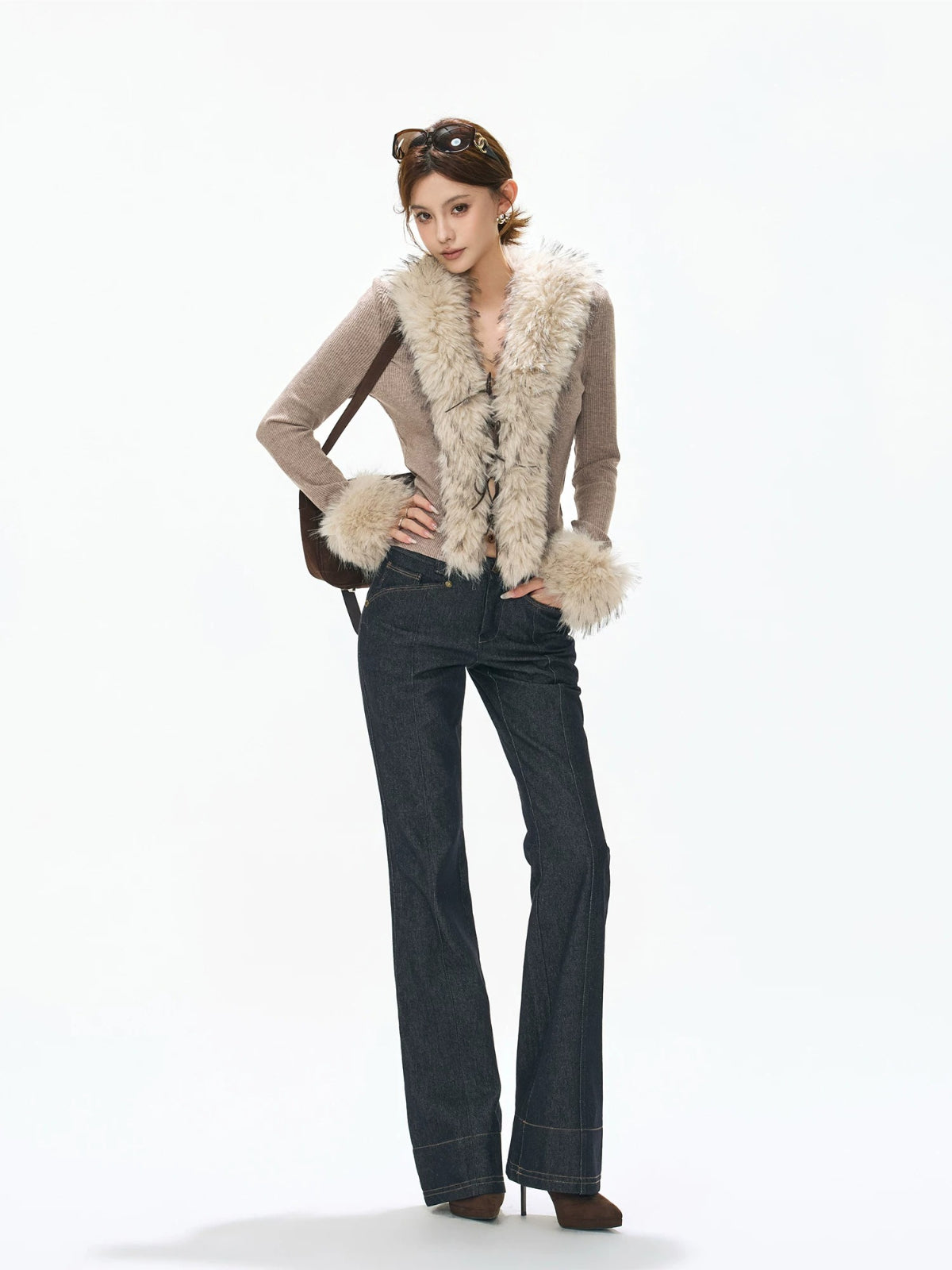 Faux Fur Collar Knit Cardigan Top