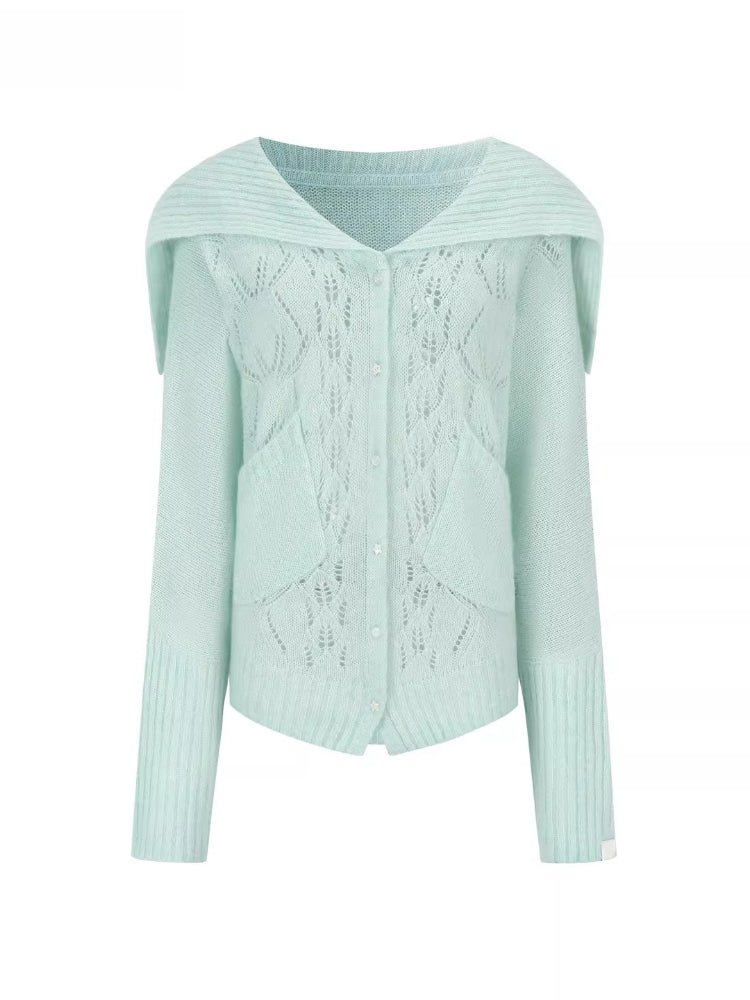 Hollow Knit Collar Cardigan