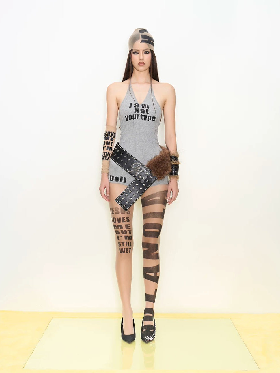 Letter Print Sheer Tights
