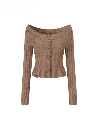 Off-Shoulder Cable Knit Sweater