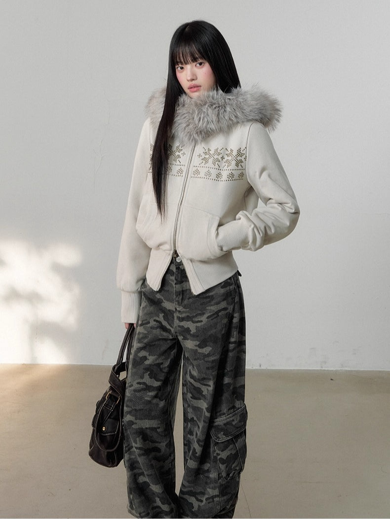 Vintage Rhinestone Graphic Hoodie Jacket