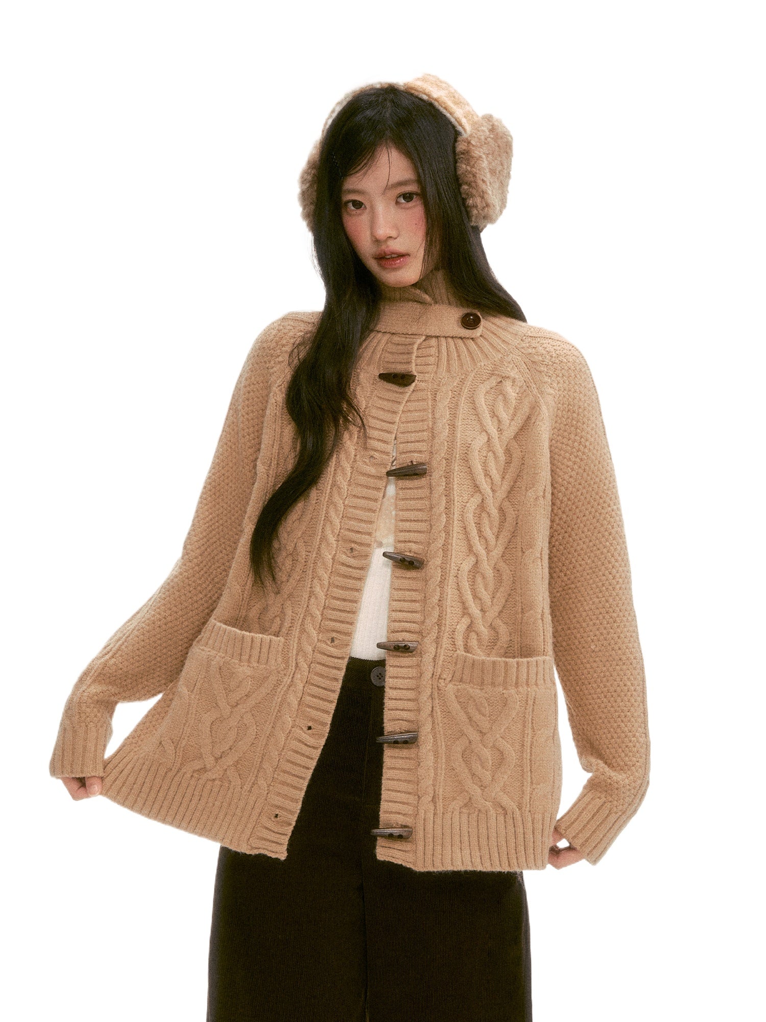 Light Brown Toggle Knit Cardigan