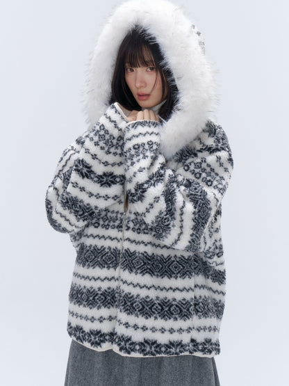 Fair Isle Sherpa Hooded Jacket