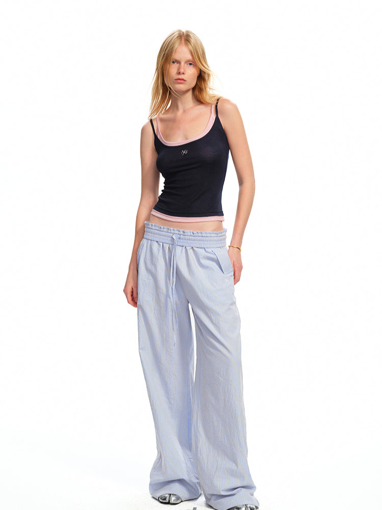 Striped Jacquard Mid - Rise Drawstring Trousers