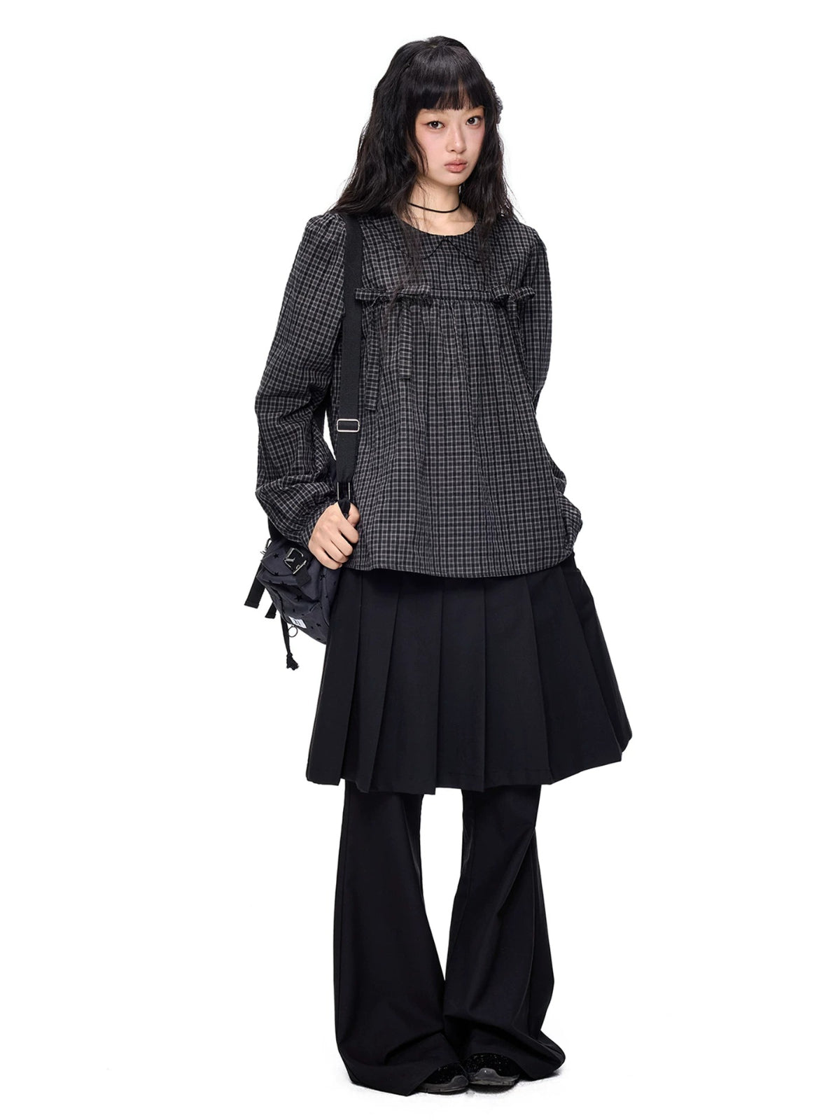 Plaid Collar Tie Blouse