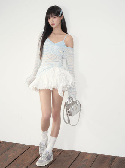 Bow Satin Bubble Mini Skirt