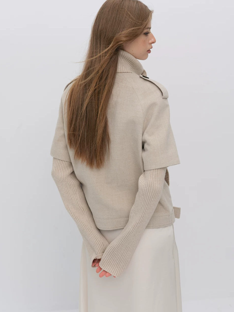 Faux-layered Cape Knit Jacket