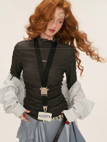 Textured High-Neck Slim Knit Top
