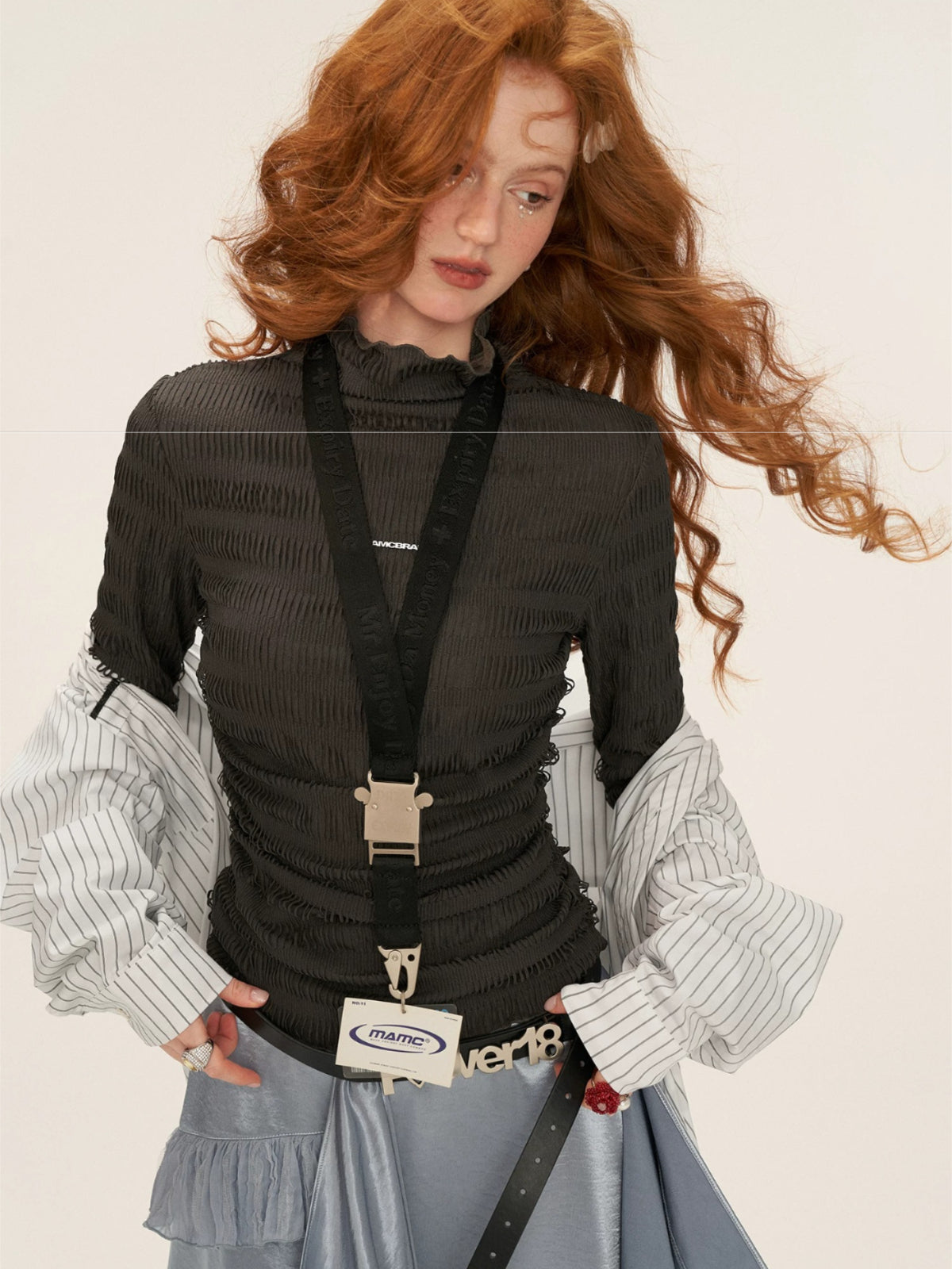 Textured High-Neck Slim Knit Top