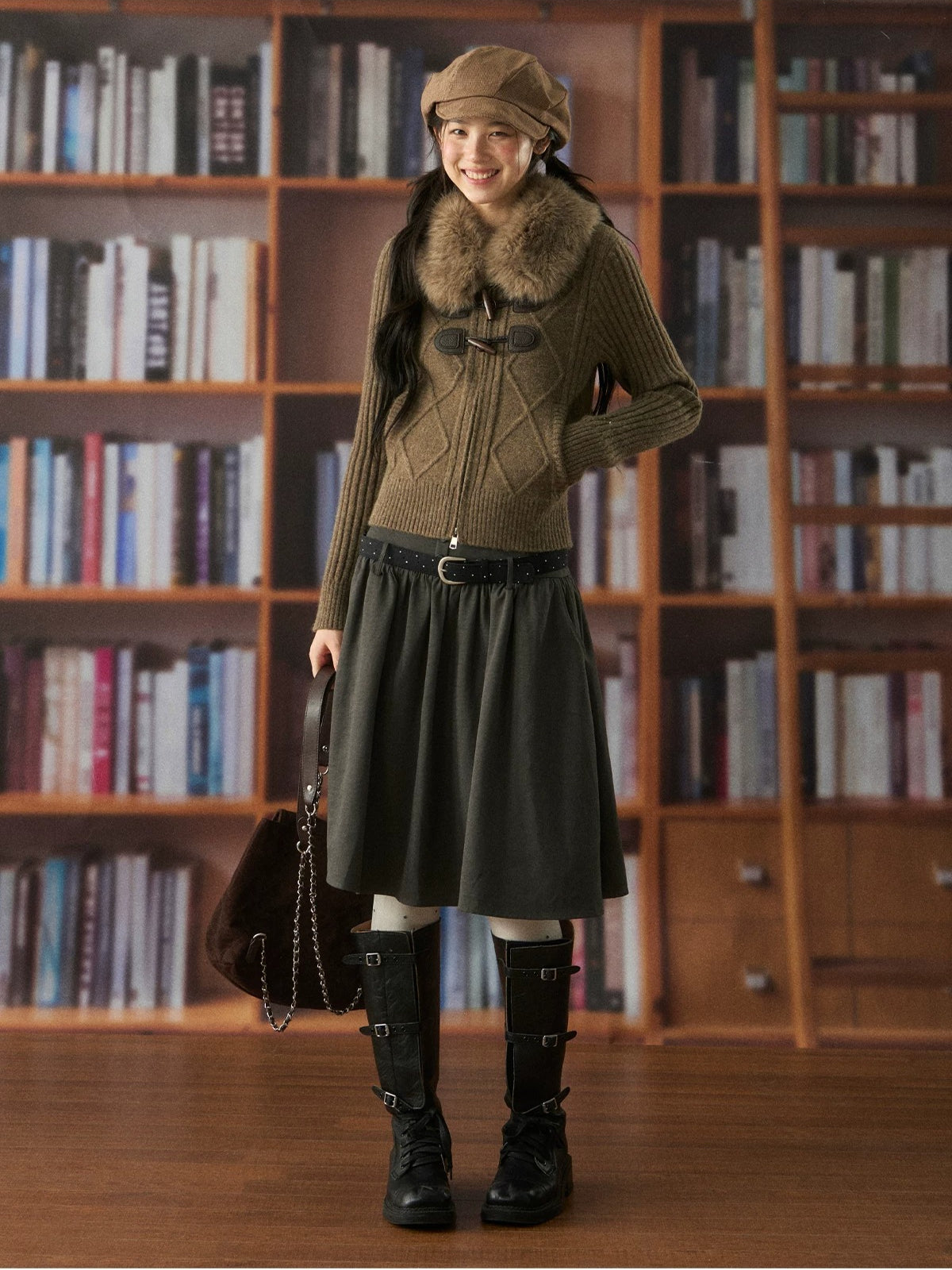 Vintage Cable Knit Fur Cardigan