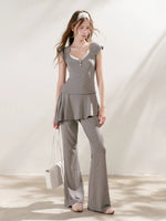 Lace U-Neck Fitted T-Shirt & Pants Set