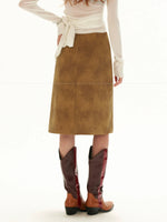 Vintage Washed Leather Midi Skirt