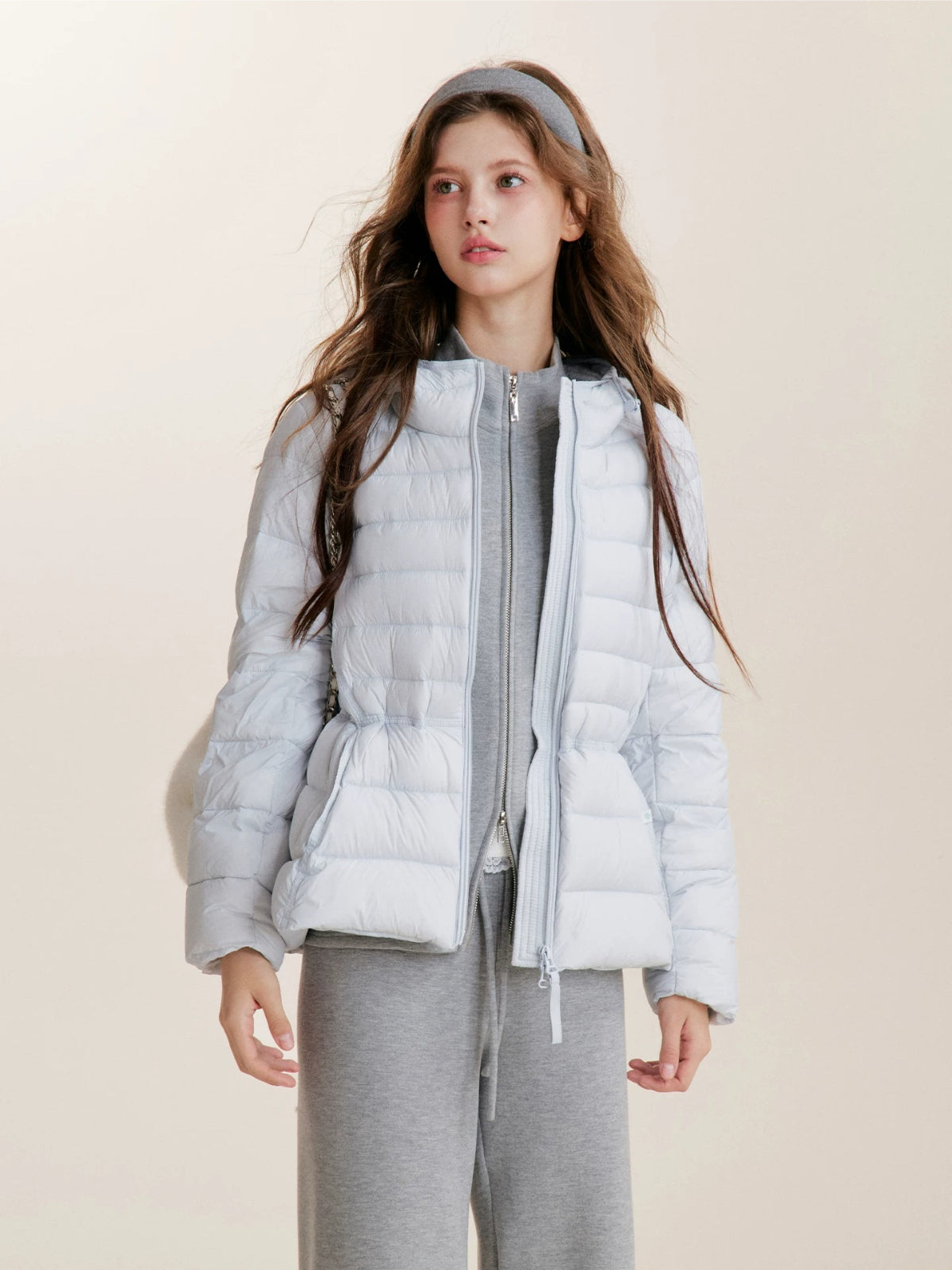 Drawstring Waist Hooded Down Jacket
