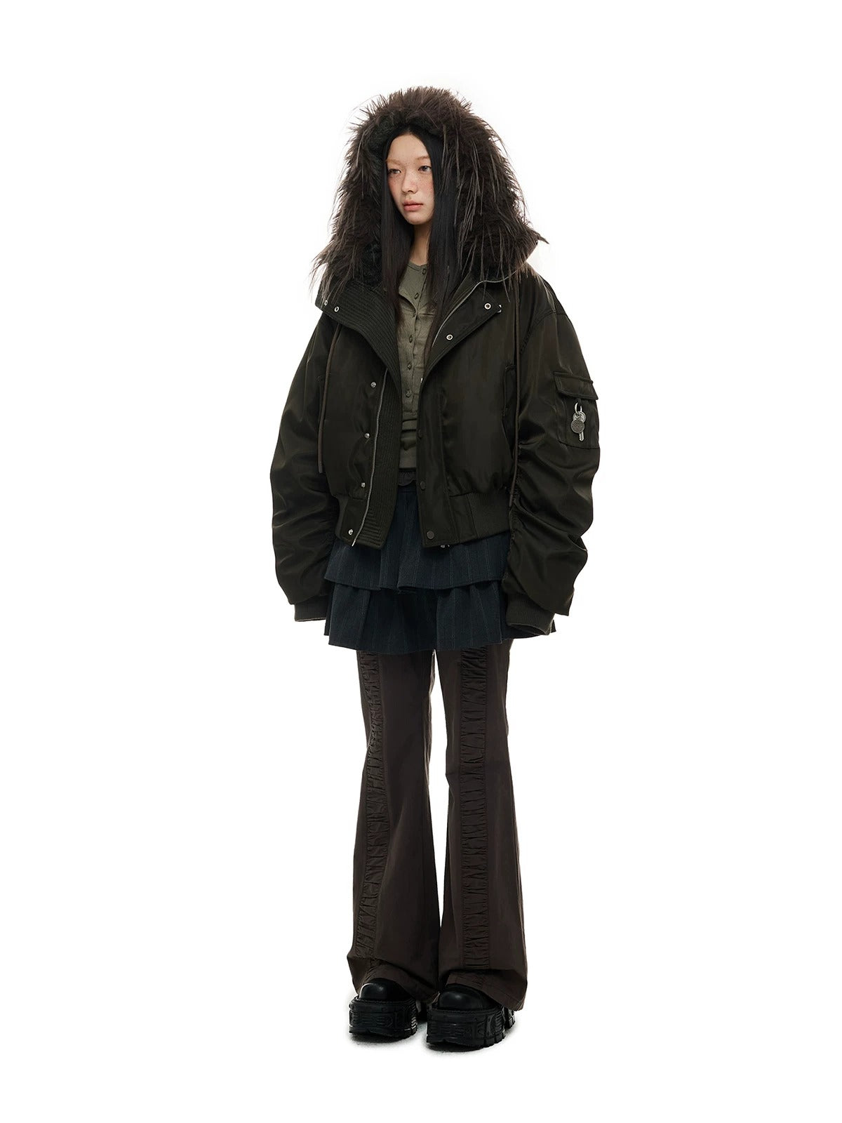 Vintage Hooded Fur Trim Down Jacket