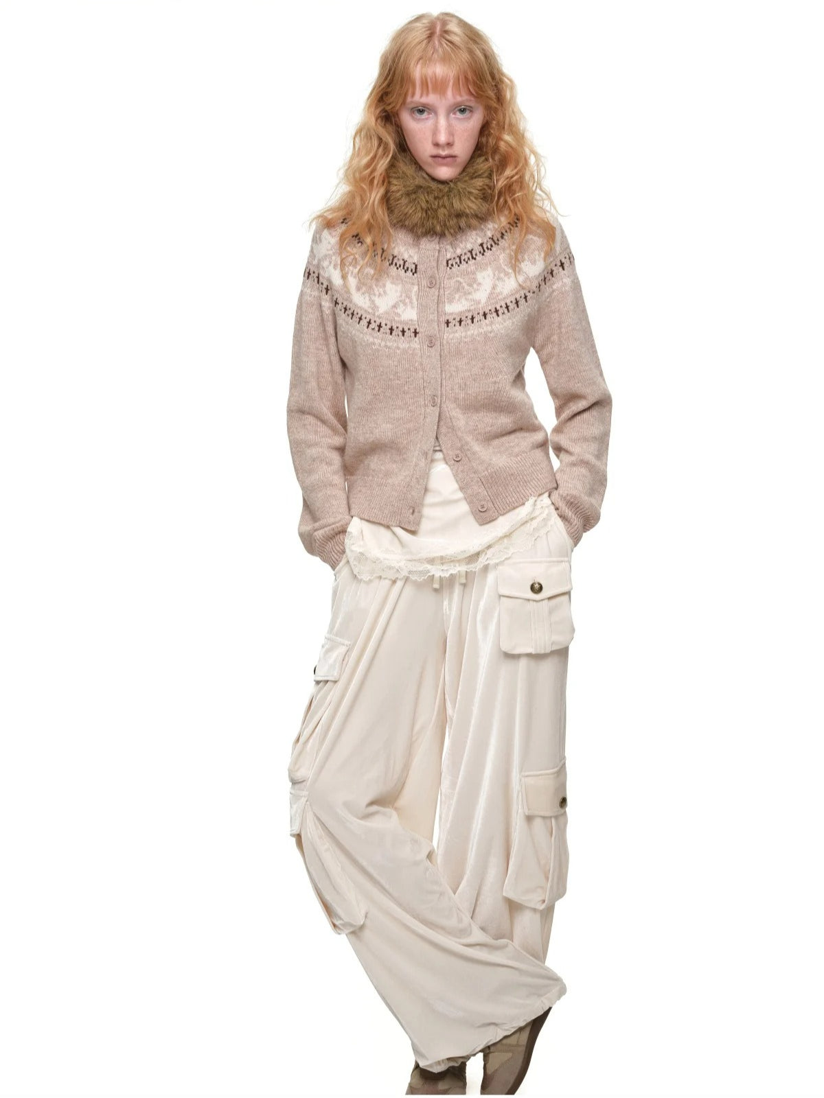 Fair Isle Cat Crewneck Cardigan