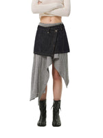 Asymmetric Button Denim Midi Skirt