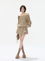 Off-Shoulder Ribbed Wool Blend Mini Dress