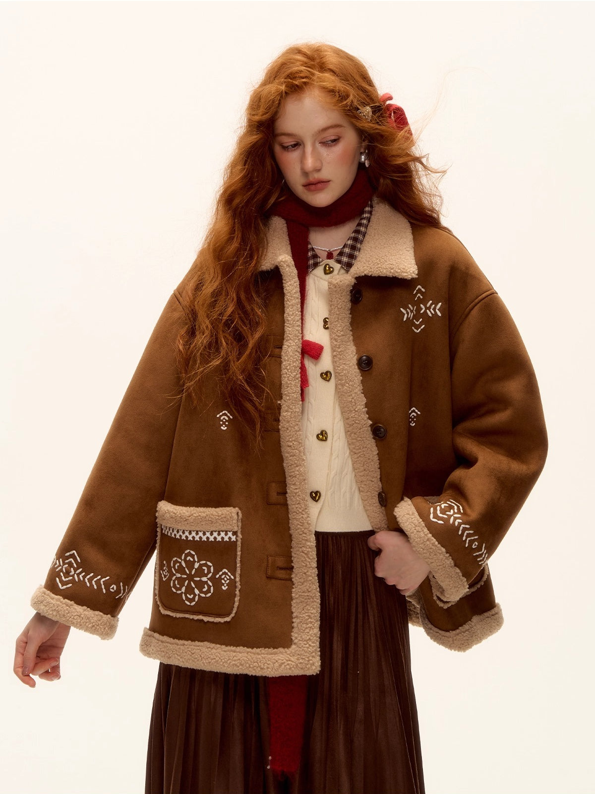Shearling Embroidered Suede Jacket
