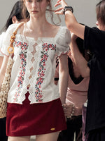 Rose Lace Puff Sleeve Top
