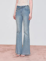 Embroidered Rhinestones Flared Jeans
