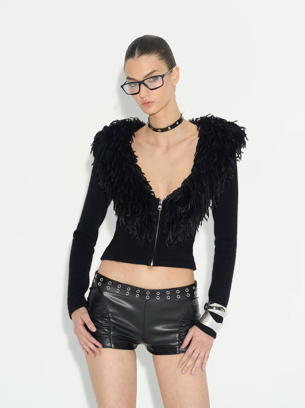 Fur Collar Zip Knit Jacket
