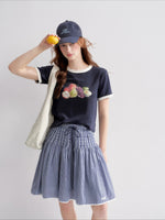 White And Blue Fruit Print Tee