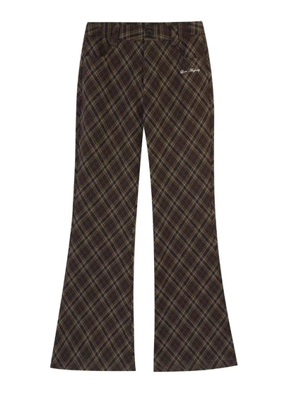 Plaid Embroidery Flared Pants