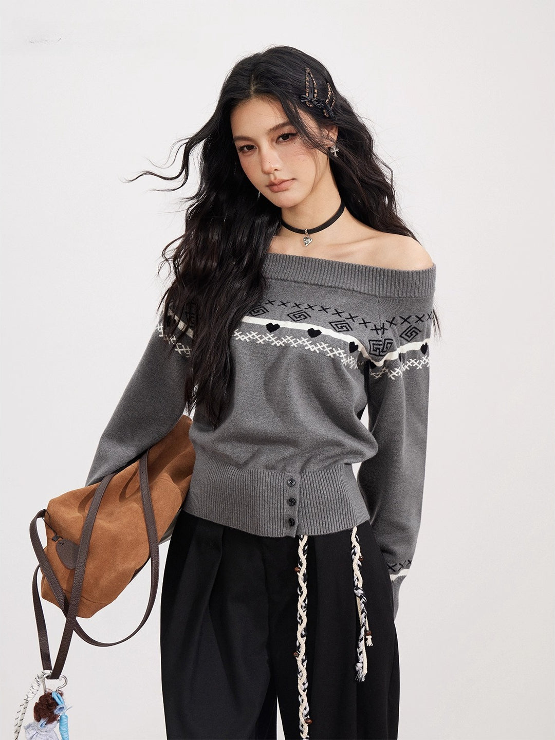 Fair Isle Off-Shoulder Sweater