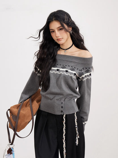 Fair Isle Off-Shoulder Sweater