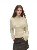 Ruched Waist Mock Neck Top