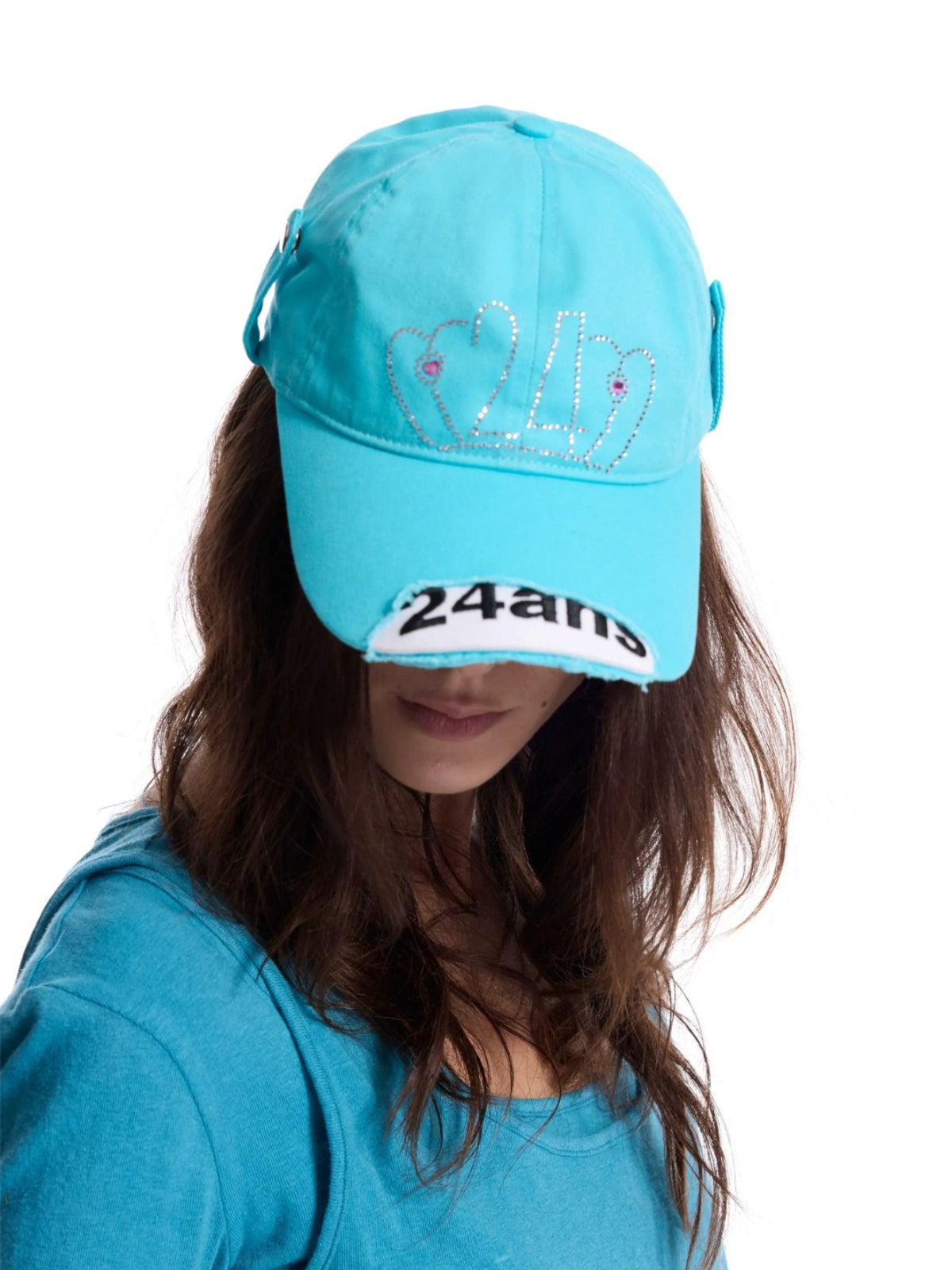 Distressed Studded Crown Baseball Cap
