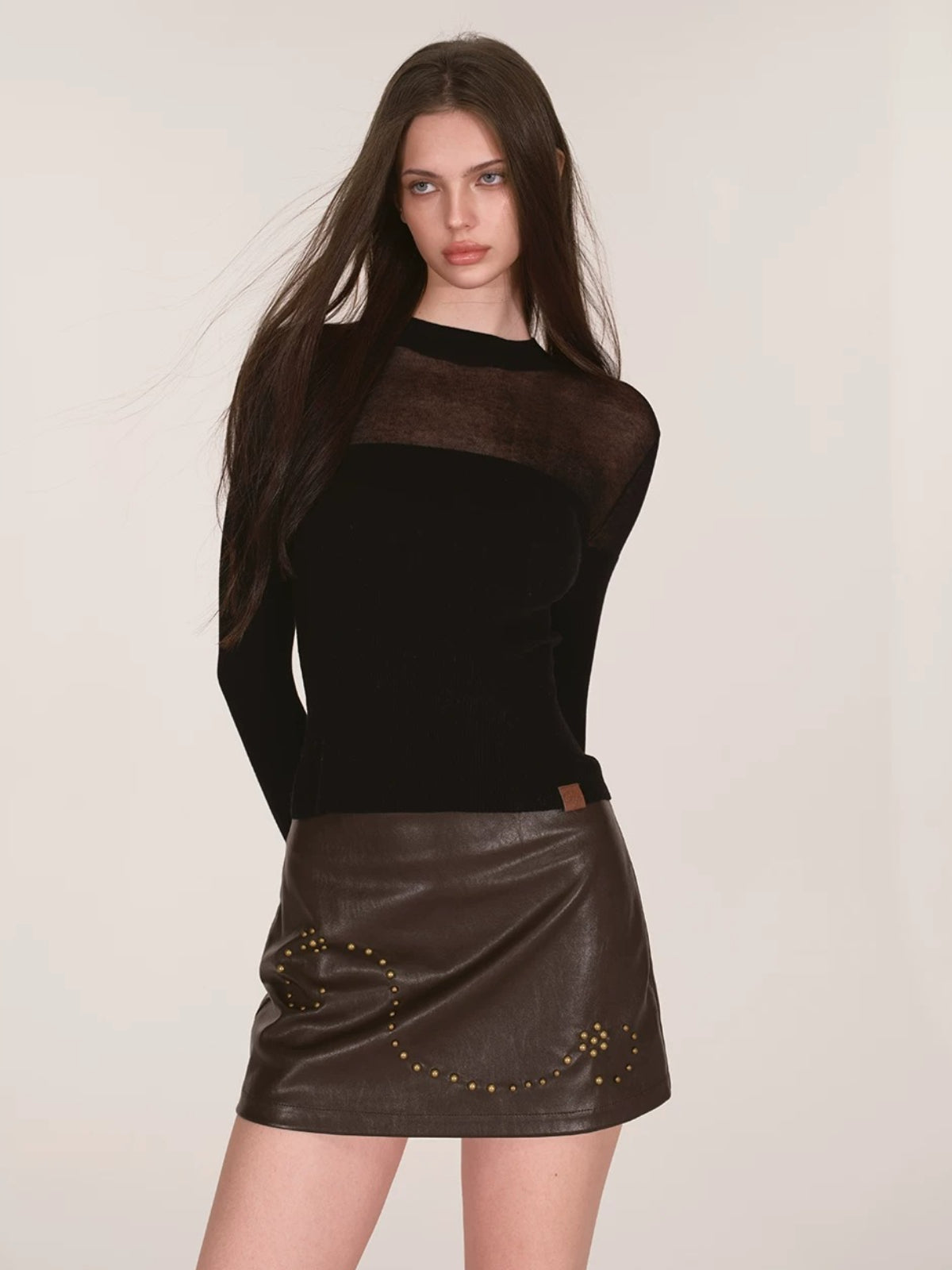 Vintage Studded Faux Leather Mini Skirt