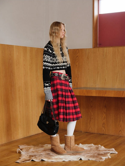 Vintage Jacquard Chunky Knit Crewneck Sweater
