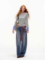 Blue Vintage Studded Wide-Leg Jeans