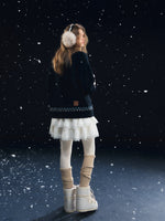 Lace-Panel Velvety Tiered Skirt