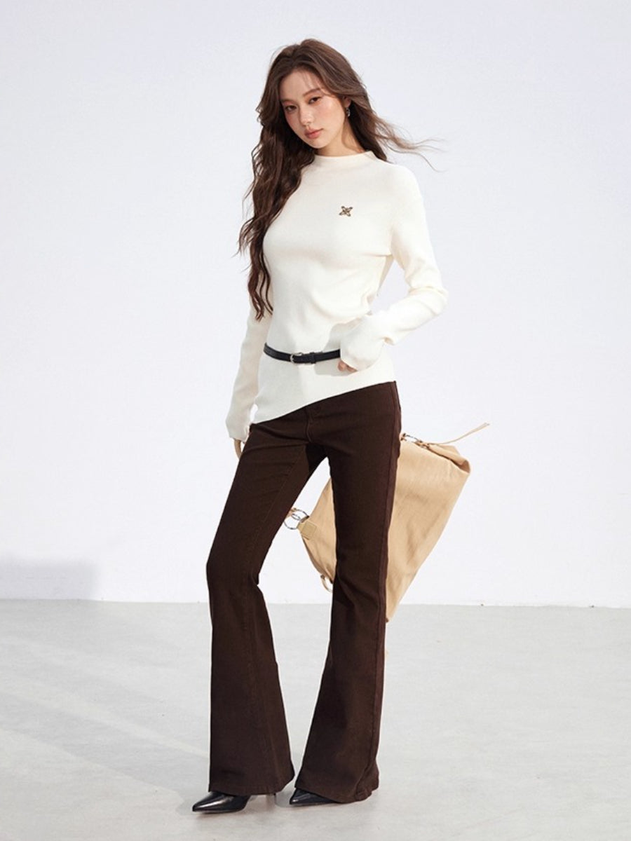 Irregular High-Neck Stretch Knit Top